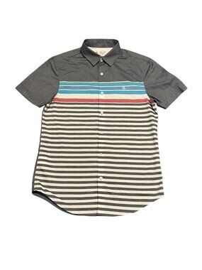Original Penguin Men's Short Sleeve Button Up White Gray Blue Red Striped Sz: S